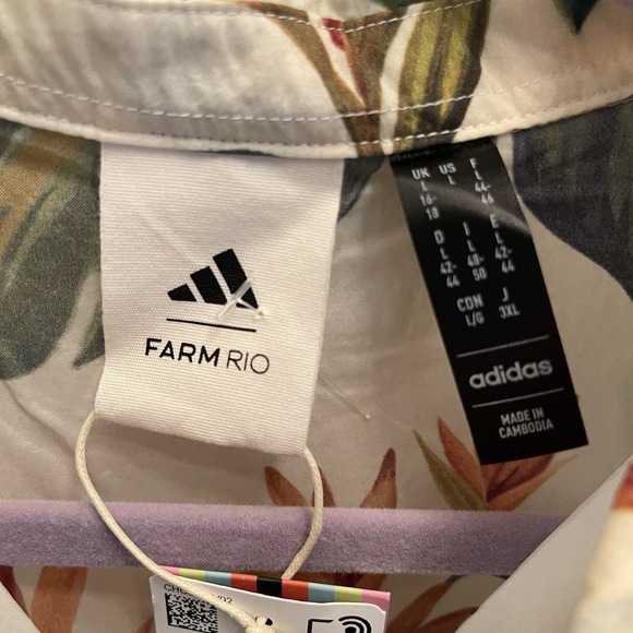 NEW Adidas FARM Rio Tropical Floral Aloha Button Up Camp Hawaiian Shirt Womens L - Picture 3 of 8